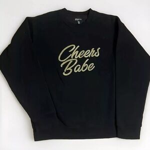 Brunette The Label “Cheers Babe” gold glitter sweatshirt